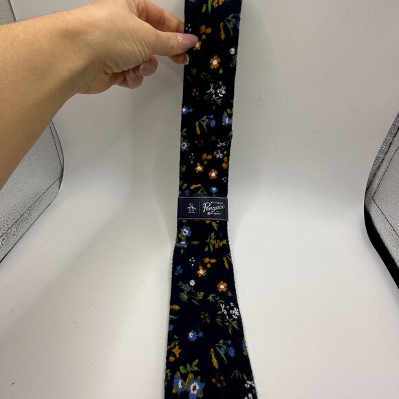 Original Penguin Floral Wool Tie - Navy Blue with Colorful Floral Print - Picture 9 of 10